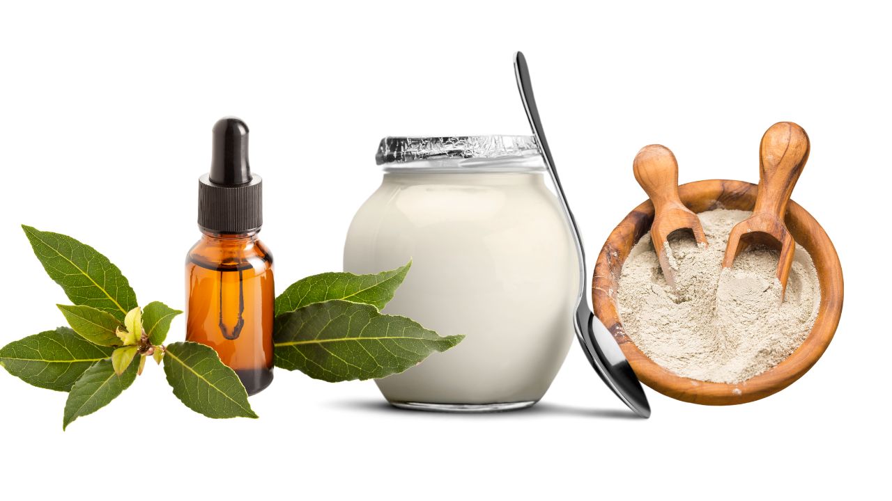 - Tea tree oil + bentonite clay + yogurt