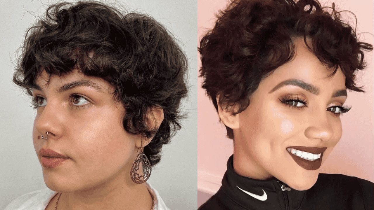 Pixie cut with curly bangs