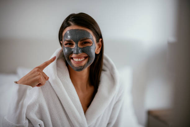 charcoal mask woman after shower charcoal mask woman after shower