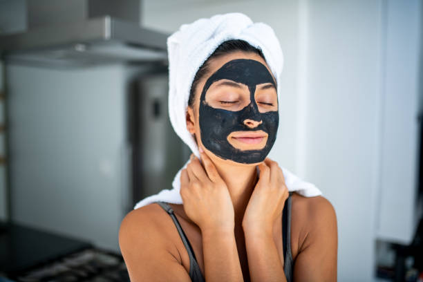 charcoal mask woman after shower charcoal mask woman after shower
