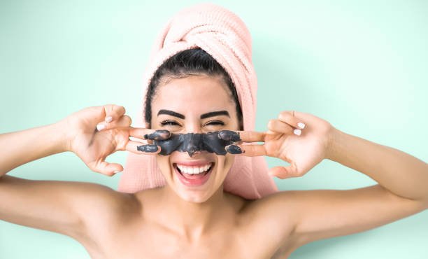 charcoal mask woman after shower charcoal mask woman after shower