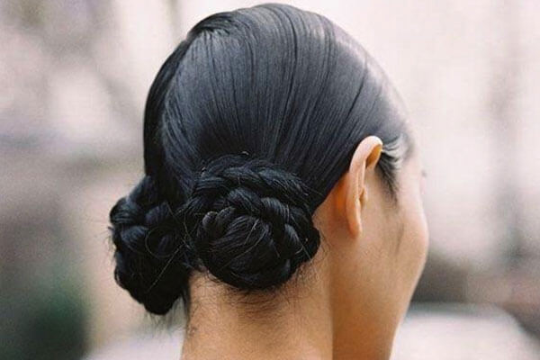 The sleek double braided buns